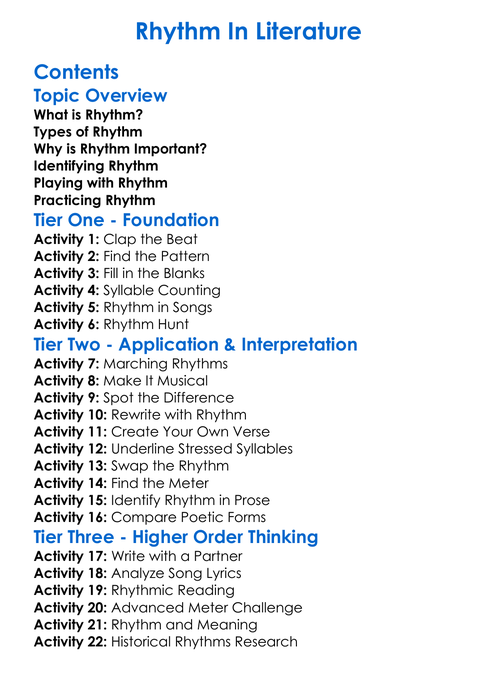 Rhythm In Literature Worksheet Activity Booklet