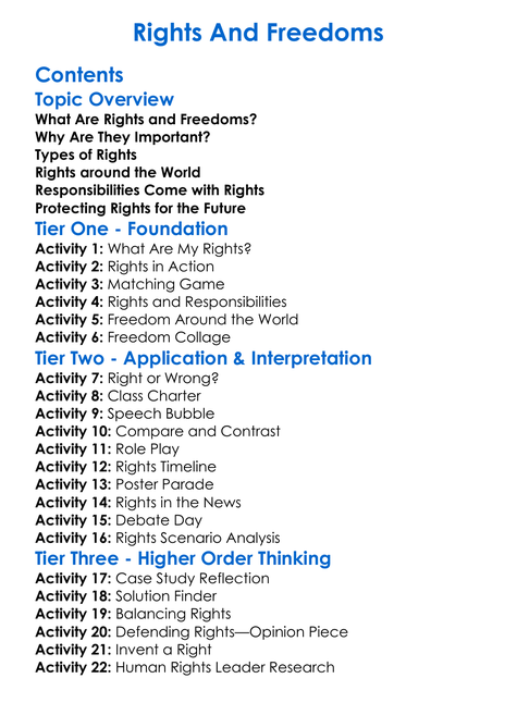 Rights And Freedoms Worksheet Activity Booklet