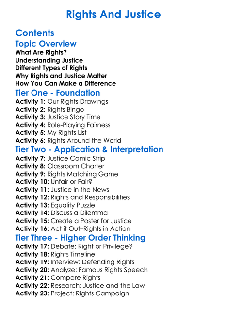 Rights And Justice Worksheet Activity Booklet