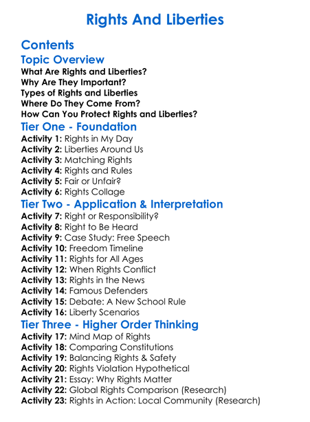 Rights And Liberties Worksheet Activity Booklet