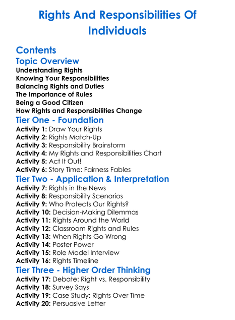 Rights And Responsibilities Of Individuals Worksheet Activity Booklet