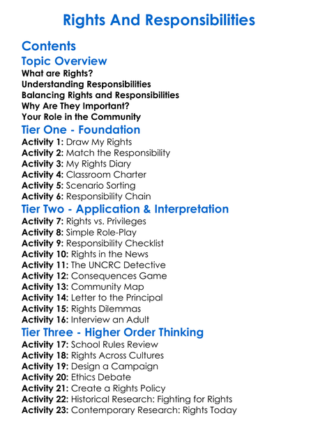 Rights And Responsibilities Worksheet Activity Booklet