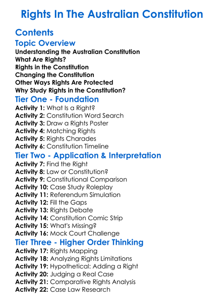 Rights In The Australian Constitution Worksheet Activity Booklet