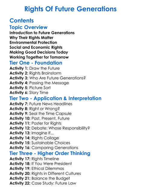 Rights Of Future Generations Worksheet Activity Booklet
