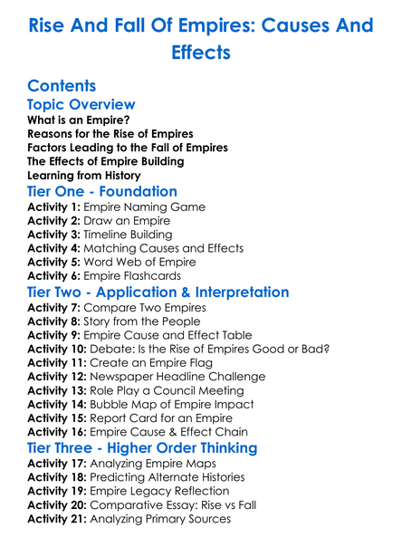 Rise And Fall Of Empires Causes And Effects Worksheet Activity Booklet