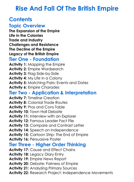 Rise And Fall Of The British Empire Worksheet Activity Booklet