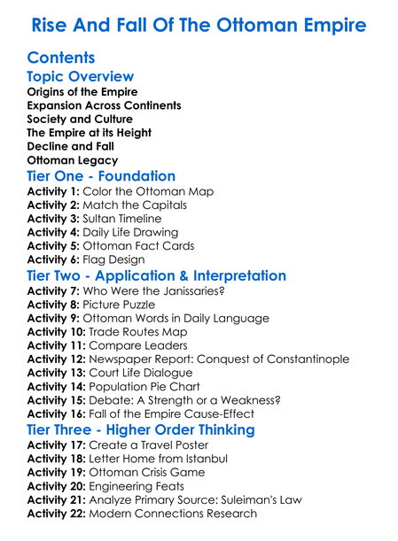 Rise And Fall Of The Ottoman Empire Worksheet Activity Booklet