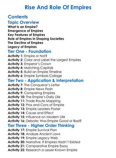 Rise And Role Of Empires Worksheet Activity Booklet