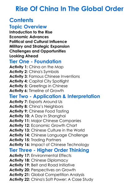 Rise Of China In The Global Order Worksheet Activity Booklet