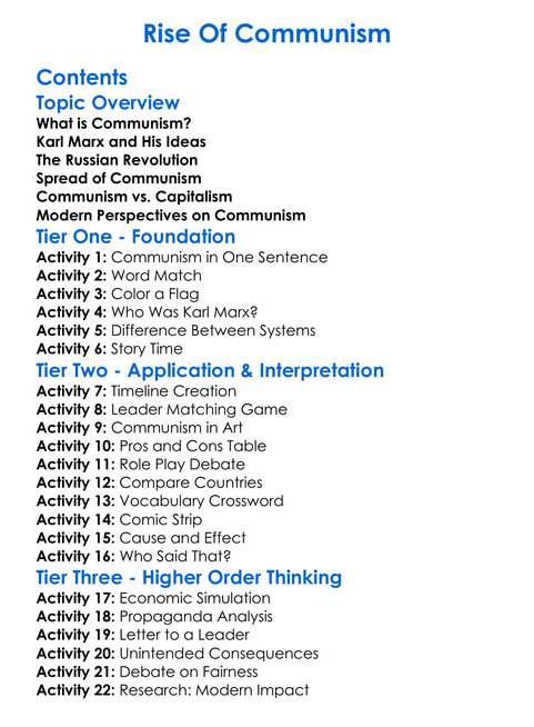 Rise Of Communism Worksheet Activity Booklet