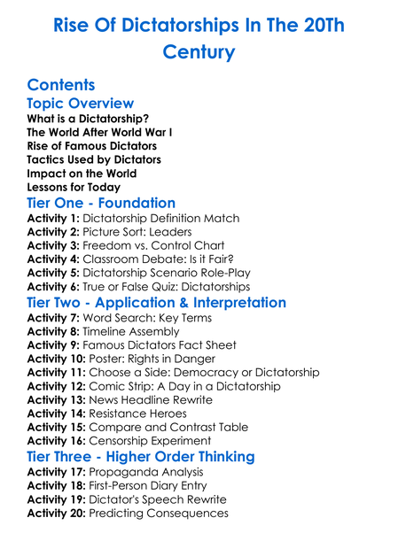 Rise Of Dictatorships In The 20Th Century Worksheet Activity Booklet
