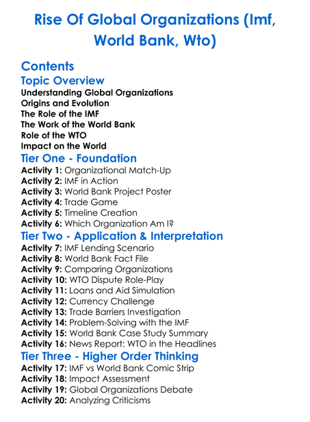Rise Of Global Organizations Imf World Bank Wto Worksheet Activity Booklet