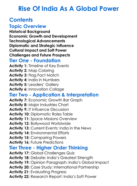 Rise Of India As A Global Power Worksheet Activity Booklet
