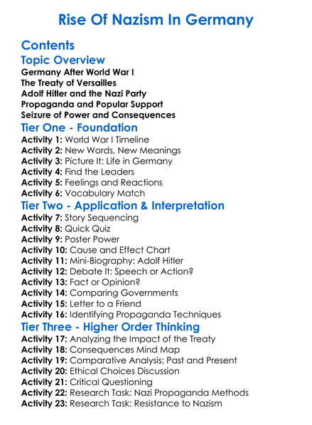 Rise Of Nazism In Germany Worksheet Activity Booklet
