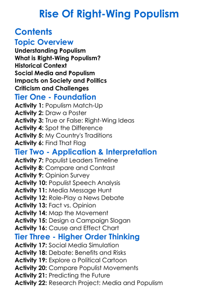 Rise Of Right-Wing Populism Worksheet Activity Booklet