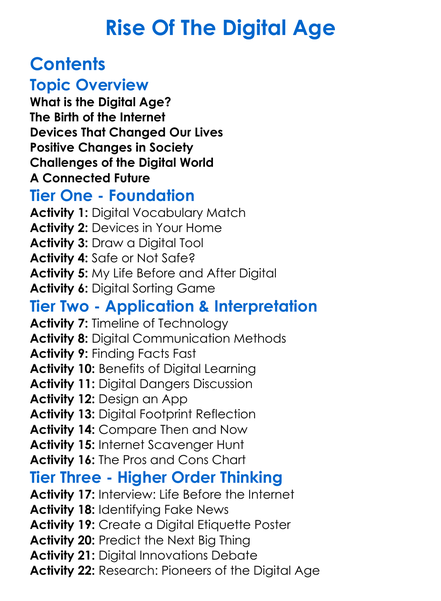 Rise Of The Digital Age Worksheet Activity Booklet