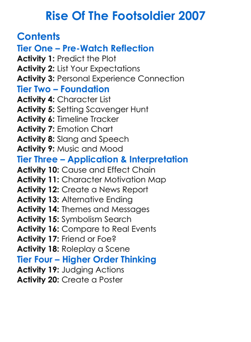 Rise Of The Footsoldier 2007 Worksheet Activity Booklet