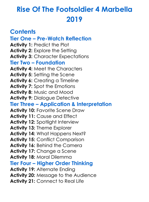 Rise Of The Footsoldier 4 Marbella 2019 Worksheet Activity Booklet