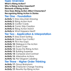 Rising Action Worksheet Activity Booklet