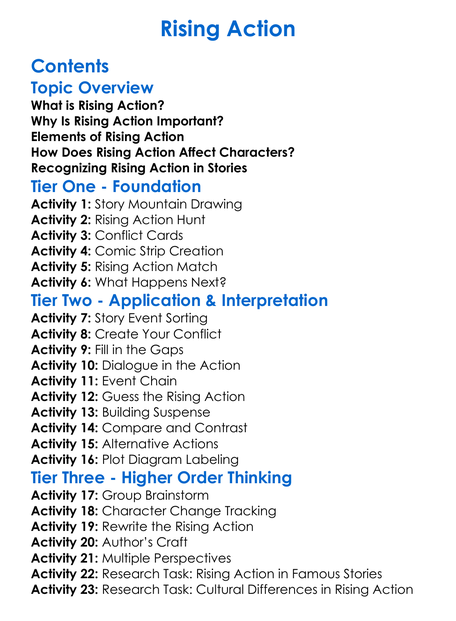 Rising Action Worksheet Activity Booklet