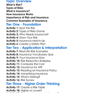 Risk And Insurance Worksheet Activity Booklet