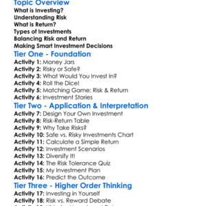 Risk And Return In Investing Worksheet Activity Booklet