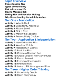 Risk And Uncertainty Worksheet Activity Booklet