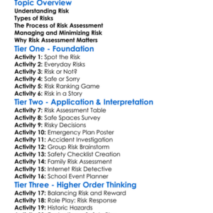 Risk Assessment And Management Worksheet Activity Booklet