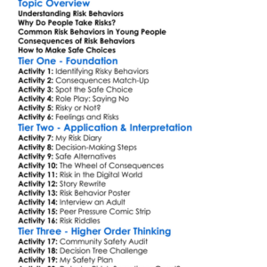 Risk Behaviors And Consequences Worksheet Activity Booklet