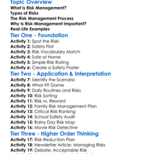 Risk Management Worksheet Activity Booklet