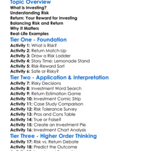 Risk Vs Return In Investing Worksheet Activity Booklet