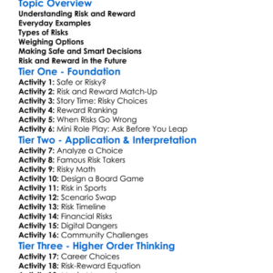 Risk Vs Reward Worksheet Activity Booklet