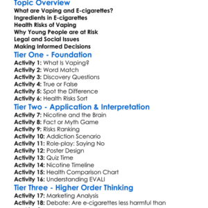 Risks Of Vaping And E-Cigarettes Worksheet Activity Booklet