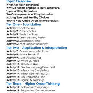 Risky Behaviors Worksheet Activity Booklet