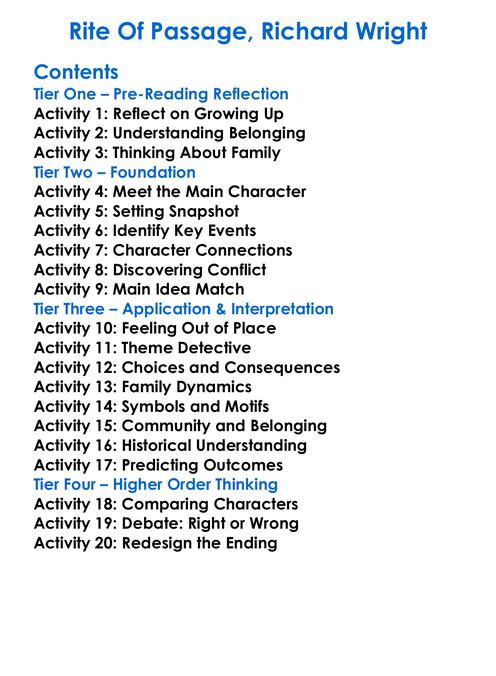 Rite Of Passage Richard Wright Worksheet Activity Booklet