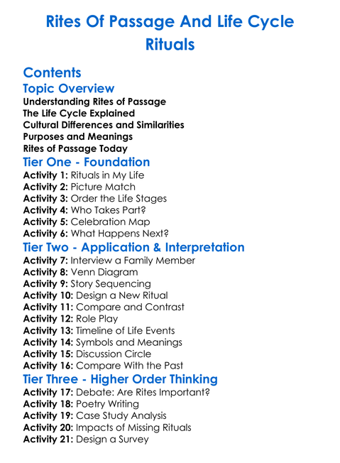 Rites Of Passage And Life Cycle Rituals Worksheet Activity Booklet