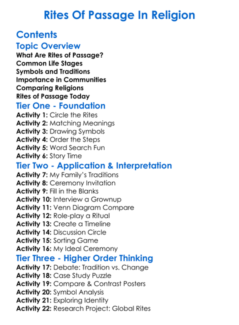 Rites Of Passage In Religion Worksheet Activity Booklet