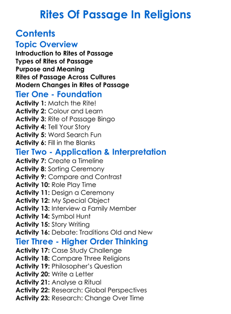 Rites Of Passage In Religions Worksheet Activity Booklet