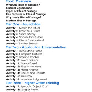 Rites Of Passage Worksheet Activity Booklet