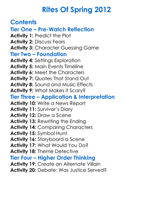 Rites Of Spring 2012 Worksheet Activity Booklet