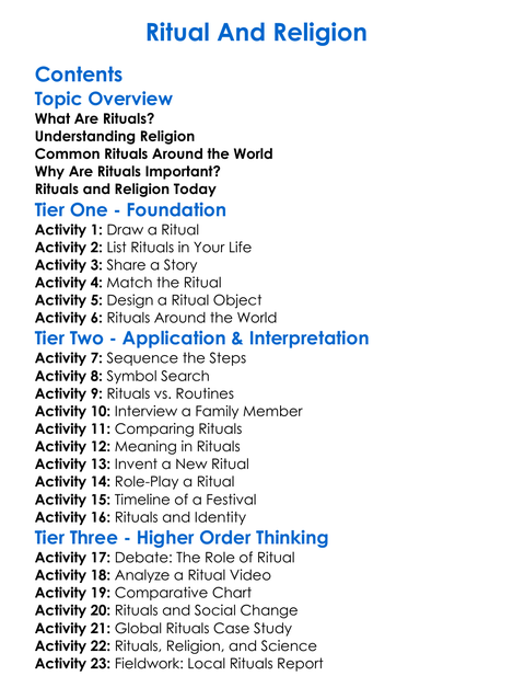 Ritual And Religion Worksheet Activity Booklet