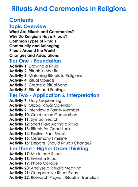 Rituals And Ceremonies In Religions Worksheet Activity Booklet