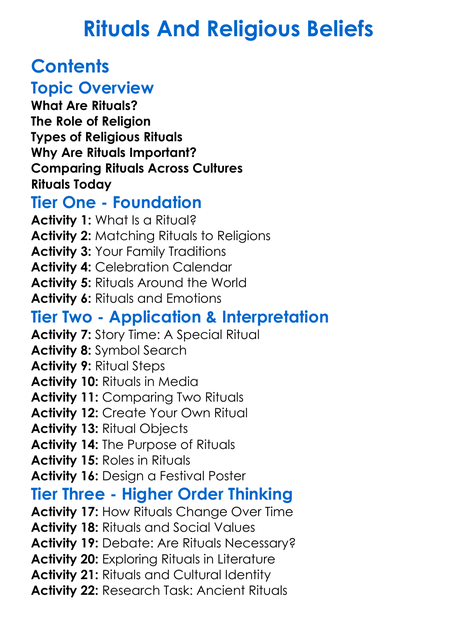 Rituals And Religious Beliefs Worksheet Activity Booklet