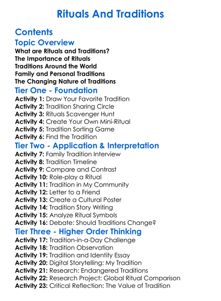 Rituals And Traditions Worksheet Activity Booklet