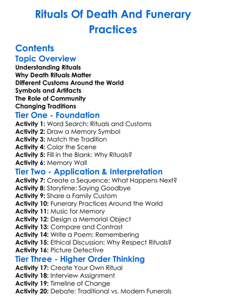 Rituals Of Death And Funerary Practices Worksheet Activity Booklet