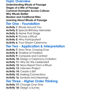 Rituals Of Passage Worksheet Activity Booklet