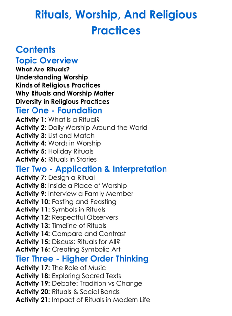 Rituals Worship And Religious Practices Worksheet Activity Booklet