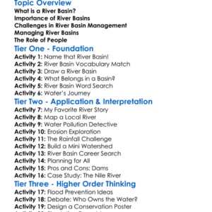 River Basin Management Worksheet Activity Booklet