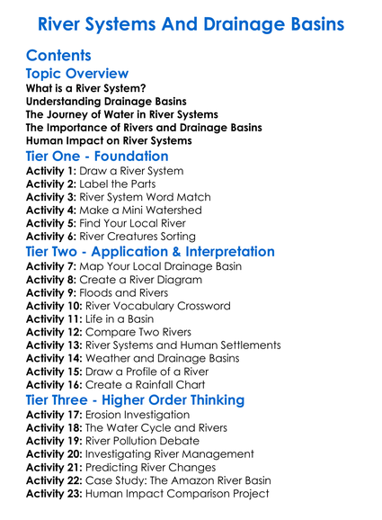 River Systems And Drainage Basins Worksheet Activity Booklet