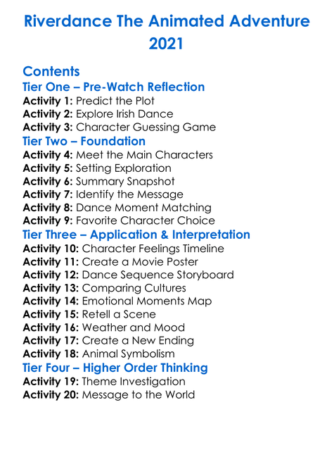 Riverdance The Animated Adventure 2021 Worksheet Activity Booklet